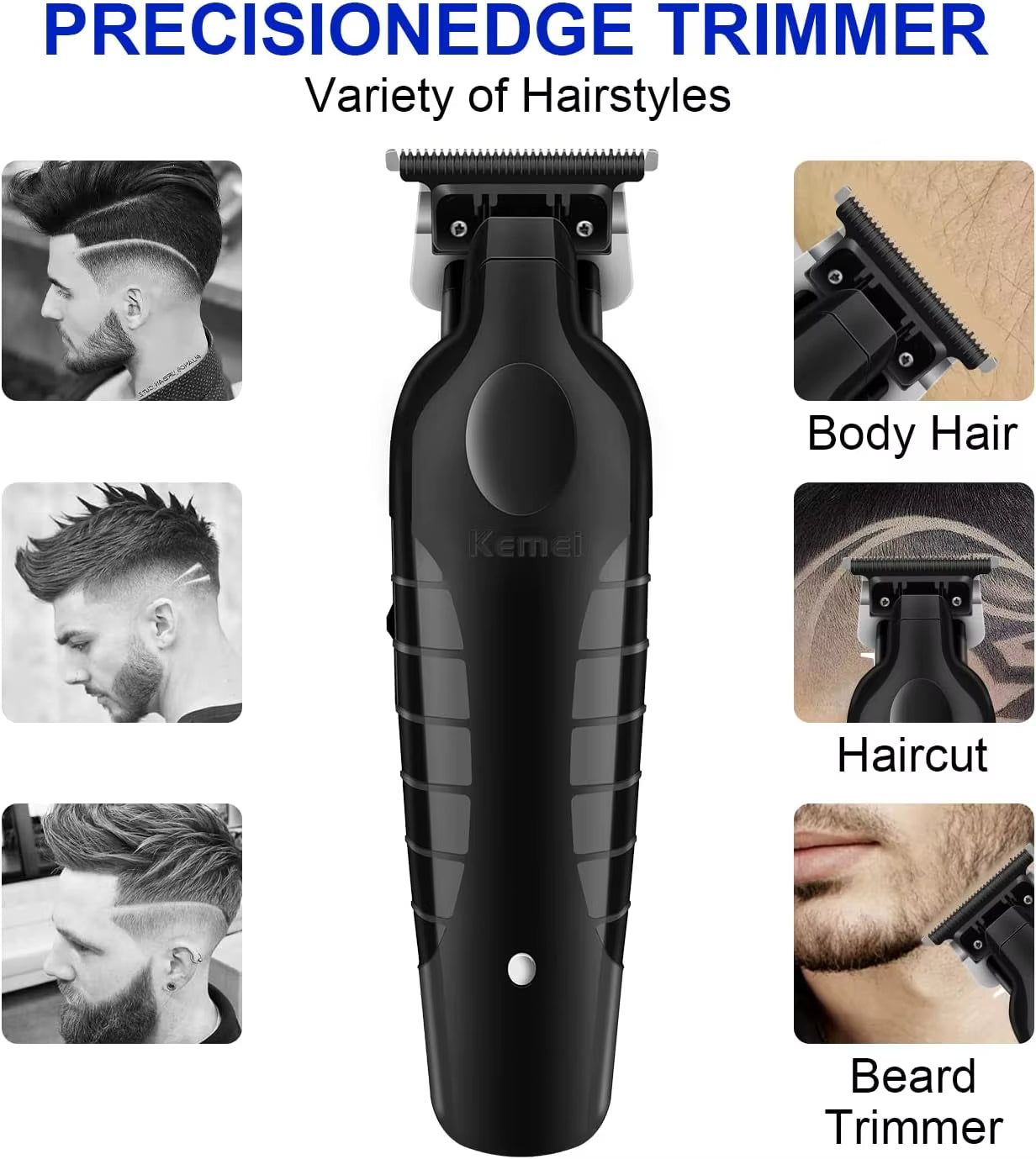 Kemei 2299 Barber Cordless Hair Trimmer 0Mm Zero Gapped Carving Clipper Detailer Professional Electric Finish Cutting Machine