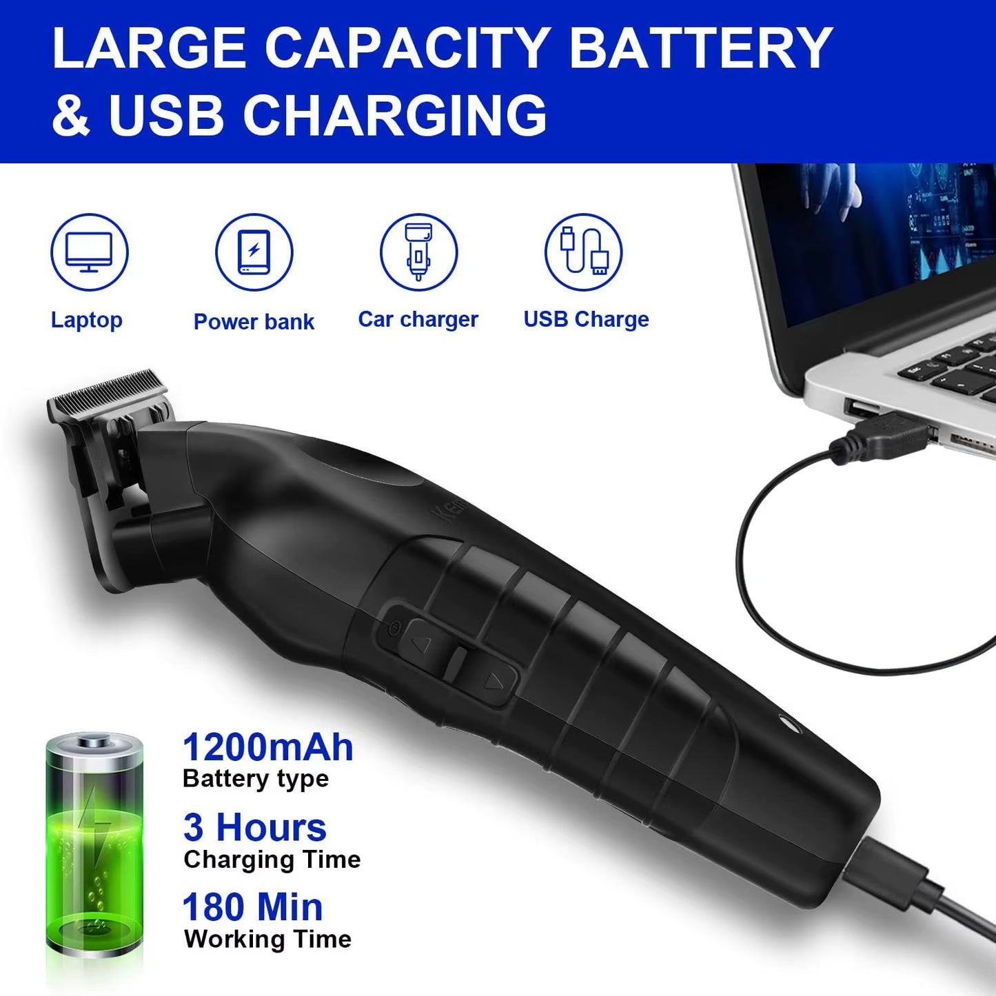 Kemei 2299 Barber Cordless Hair Trimmer 0Mm Zero Gapped Carving Clipper Detailer Professional Electric Finish Cutting Machine