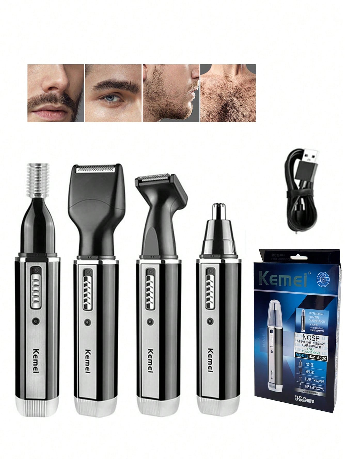Kemei Kemei Brand Electric Nose Ear Hair Trimmer Men'S Face Hair Trimmer Set 4 in 1 Rechargeable Face Sideburns Hair Trimmer Beard Shaver Razor Clean Hair Remove Machine Kit KM-6630